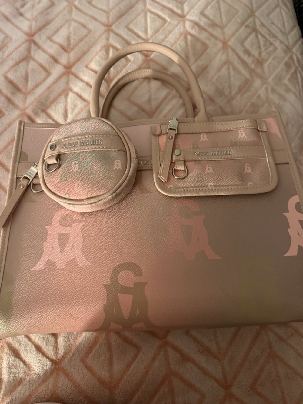 Steve Madden Pink Logo Tote with Coin Pouch